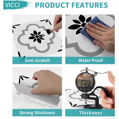 24pcs Floor Tile Stickers Peel and Stick Backsplash Wall Tiles Decals Self-Adhesive Subway Sticker for Kitchen Bedroom Bathroom Fireplace Laundry Decoration 7.87*7.87,Black & White