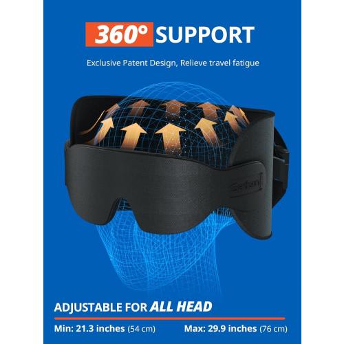 Travel Pillow for Airplanes, Ultra-Thin Breathable Airplane Pillow Alternative, Airplane Head Strap with 3D Sleep Eye Mask, 360° Support for Long Flight, Work for Seats with Headrest, Black