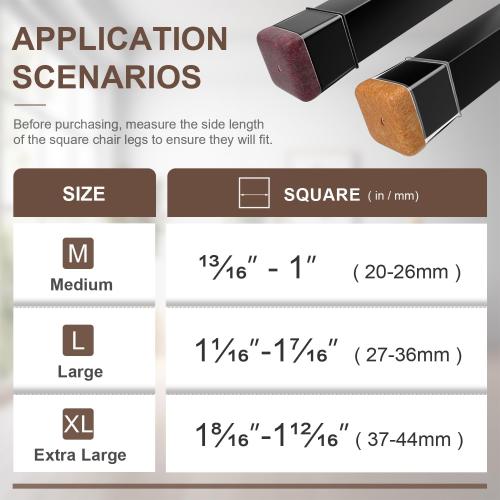OCONDA 20 Pcs Chair Leg Floor Protectors Fit Diameter:1-1/16 to 1-7/16 | Square Furniture Pads for Hardwood Floors, Silicone Chair Leg Cups with Wrapped Felt, Anti-Scratch, Reduce Noise