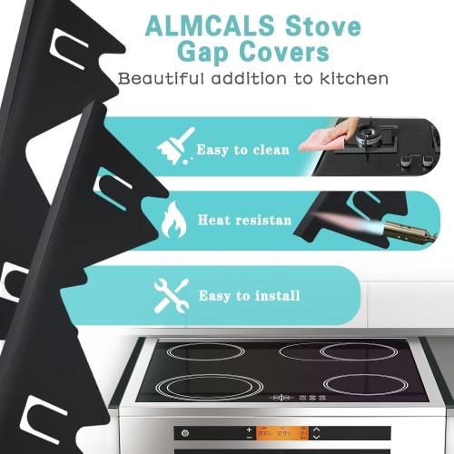 Stove Gap Covers Stainless Steel, 2 Pack Stove Gap Filler Easy Retractable Length 13.8 to 27.5, Width 0.79 ALMCALS Stove Gap Guards Range Trim Kit, Heat Resistant Guard Between Stove Top & Counter