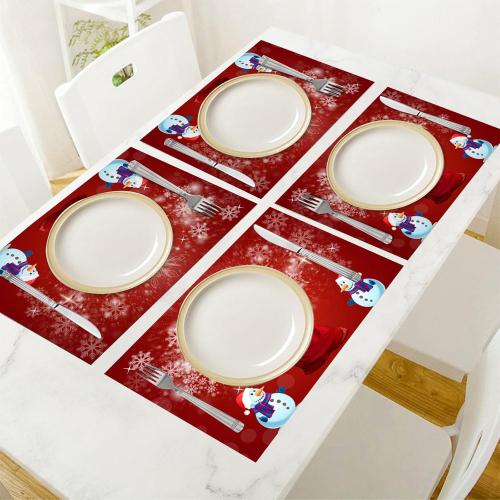 Christmas Placemats Set of 6, Heat Resistant Non-Slip Red Place Mats for Kitchen Dining Table, Washable Durable Cloth Table Mats Holiday Decor, 18x12 Inch