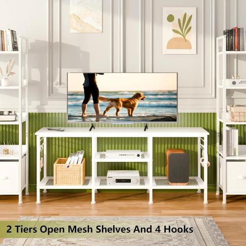 Furologee TV Stand for TVs up to 55 Inch, Entertainment Center with Open Storage Shelves, Media Console Table with Soundbar Shelf for Living Room, Bedroom, White