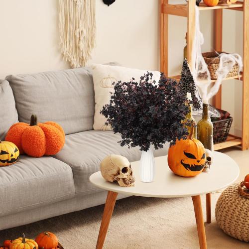 Hotop 30 Pcs Halloween Flowers Artificial Black Baby Breath Bulk Halloween Table Centerpieces Black Faux Flower Fake Dried Gypsophila Bouquet Silk DIY Floral Arrangement for Home Vase Party Decoration