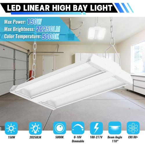 Allsmartlife LED Linear High Bay Light 4-Pack, 150W 20250LM 0-10V Dimmable 5000K Daylight, Adjustable Tilt Hanging LED High Bay Shop Lighting Fixtures for Garage Warehouse Workshop, ETL