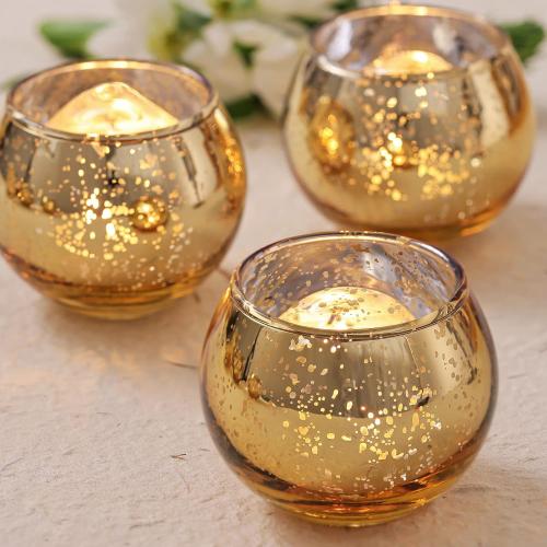 Set of  24PCS Color  Gold Votive Candle Holders for Table Centerpieces, Round Mercury Glass Candle Holders Bulk for Wedding, Birthday, Anniversary, Parties, and Holiday Decorations