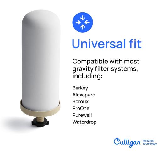 Culligan MaxClear 3 Gallon Gravity Water Filter System, Brushed Stainless-Steel Countertop Water Filter NSF/ANSI Certified to Reduce Microplastics, Lead & Total PFAS, with 3 Ceramic Filters