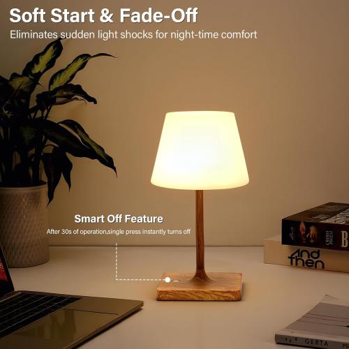 Cordless Table Lamp Waterproof,4000mAh Battery Rechargeable Desk Lamp for Indoor & Outdoor Use,3 Color-temps & Dimmable LED Night Light for Shower Bedroom Restaurant Bathroom Home 10.8H- Wood Grain