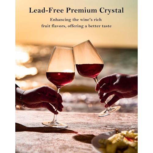 JBHO Hand Blown Italian Style Crystal Bordeaux Wine Glasses - Great Gift Packaging - Red Wine Glasses Lead-Free Premium Crystal Clear Glass - Set of 4-18 Ounce