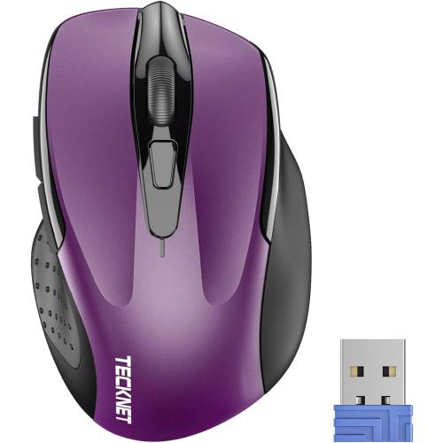 TECKNET Wireless Mouse, 2.4G Ergonomic Optical Mouse, Computer Mouse for Laptop, PC, Computer, Chromebook, Notebook, 6 Buttons, 24 Months Battery Life, 2600 DPI, 5 Adjustment Levels