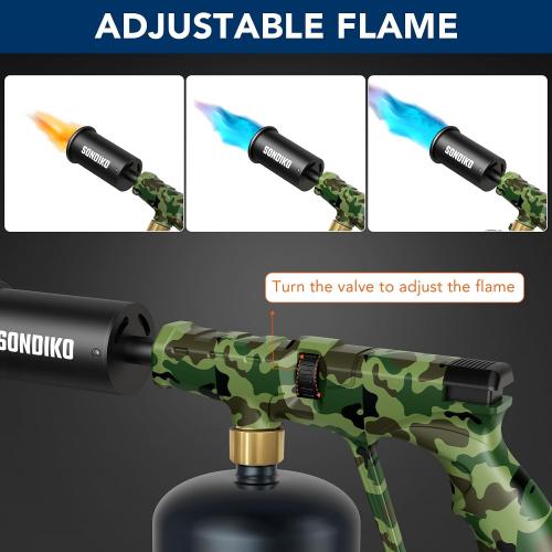 Sondiko Propane Torch Head, Powerful Kitchen Torch for Cooking, BBQ, Sous Vide and Steak Searing, Adjustable Blow Torch - Perfect Campfire Charcoal Starter, Gas Welding Kit(Propane Tank Not Included)