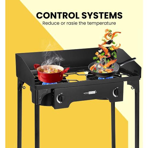 VIVOHOME 150,000 BTU Double Burner Propane Stove, Heavy-Duty Outdoor Portable Camp Stove with Windscreen & Detachable Legs for Camping, Backyard, BBQ Cookouts