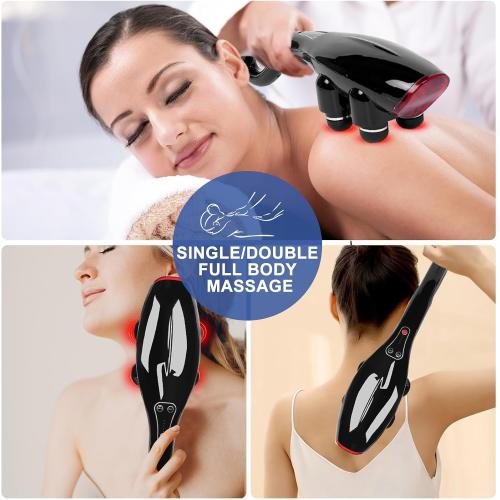 BLACK Handheld Massager, Four-Head Massage Gun, relieves deep Tissue Pain. Percussion Massage Function, Suitable for Massaging The Back, Neck, Shoulders, Legs, Limbs, Muscles, and Body.