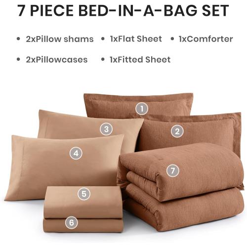 Monbix Queen Comforter Set - 7 Pieces Cationic Dyeing Autumn Leaf Bed in a Bag Queen Bedding Sets with Comforter, Sheets, Pillowcases & Shams, Reversible Bedding Comforters Sets