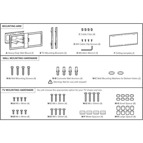 Black HumanCentric Heavy Duty TV Wall Mount for 75-100 TVs Flat or Curved up to 176lb, Full Motion, 15° Tilt, 45° Swivel, 24 Extension, Max VESA 900x600mm, Hardware Included Install on Wood or Concrete