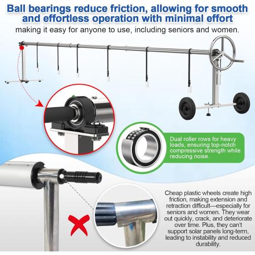 Abimars 18ft Pool Solar Cover Reel with Ball Bearings, 304 Stainless Steel Pool Solar Blanket Reel for Inground Pools, 304 Stainless Steel Tube Prevents Sagging, No Plastic Parts