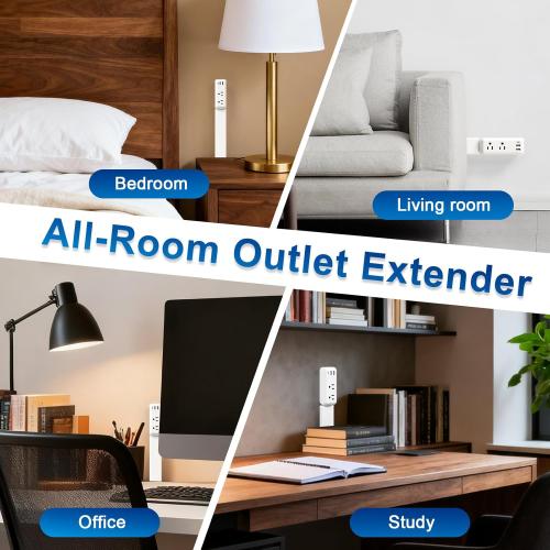 Outlet Extender Stick with USB-A & USB-C, 2 AC Outlets, Adjustable 22-34 Plug Extender, 180° Rotating Wall Outlet Extender for Hard-to-Reach Outlets Behind Sofa, Bed, Desk, Nightstand