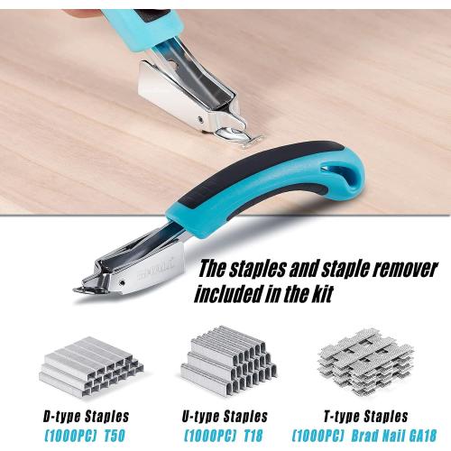 Blue SHALL Staple Gun Heavy Duty, 3-in-1 Upholstery Staple Gun Kit with 3000 Staples, Staple Remover, Manual Brad Nailer with Specific Staples Outlet Position Indicator