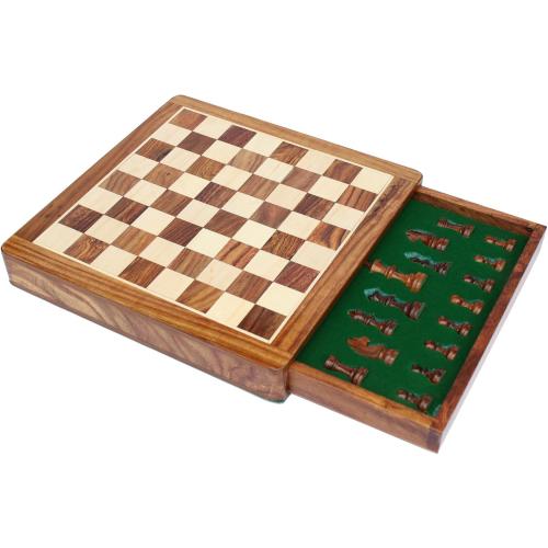 Limited Stock - Chess Set 12x12 Magnetic Chess Set Standard Board Game with Chessmen Storage Drawer Handmade in Fine Wood - Non-Folding