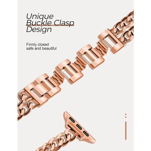 JR.DM Rose Gold Watch Bands for Women Compatible with Apple Watch Band 38mm 40mm 41mm 42mm (S10) Adjustment Metal Band Cowboy Steel Chain Bracelet for iWatch Series 9/8/7/6/5/4/3/2/1/SE/Ultra (No Case)
