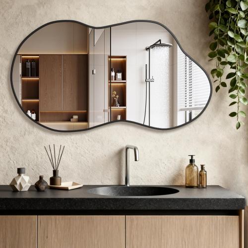Irregular Wall Mirror, Asymmetrical Cloud Mirror Large Unique Vanity Body Mirrors Black Bathroom Wall Mounted Mirror Modern Shaped Dressing for Living Room Entryway