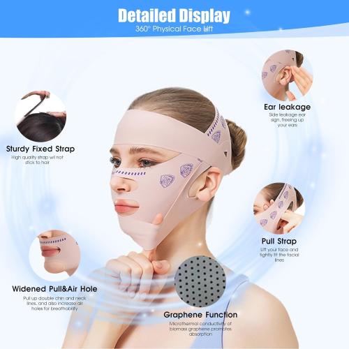 Upgrade V Line Face Lifting Mask, Chin Strap for Sleeping, V Line Lifting Mask Face Slimming Strap, Double Chin Reducer Eliminator for Women, Jaw Exerciser, Firming Prevent Sagging (21-27in, Pink)