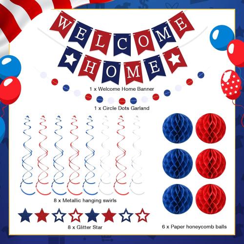 Arrowbash Welcome Home Decorations Welcome Home Banner Set,Blue, Red