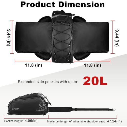 Bike Rear Rack Bag,20L PVC Waterproof Bike Trunk Bag for Road and Mountain Bikes,Multifunctional Bicycle Rear Seat Bag with Rain Cover Bike Saddle Bag for Cycling Trip (Black)