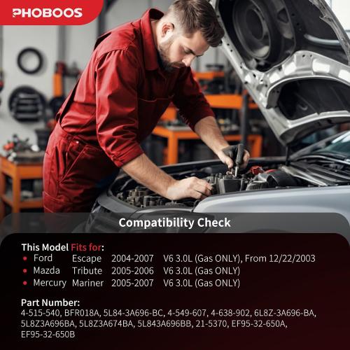 PHOBOOS Power Steering Pump Compatible with Ford Escape 2004-2007 Gas, Mazda Tribute 2005-2006 Gas, Mercury Mariner 2005-2007 Gas, V6 3.0L, with Pulley&Outlet, Ref. 21-5370【Does NOT Fit HYBRID Models】