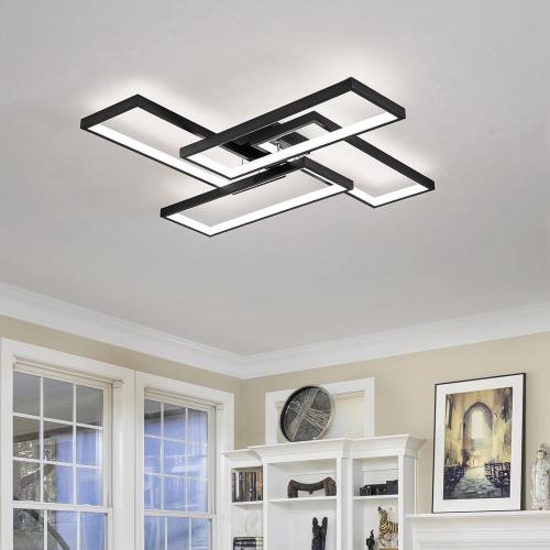 Modern LED Ceiling Lights for Bedroom 26 Dimmable Square Ceiling Lights for Living Room with Remote Control Black Bedroom Light Fixture for Kitchen,Bathroom,Balcony