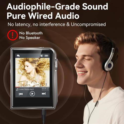 RUIZU 64GB HiFi Lossless MP3 Player, DAC DSD High Resolution Digital Audio Player, Portable Hi-Res Music Player with 2 Touchscreen, Resume Playback, CNC Aluminum Alloy Body, Up to 128GB microSD Card