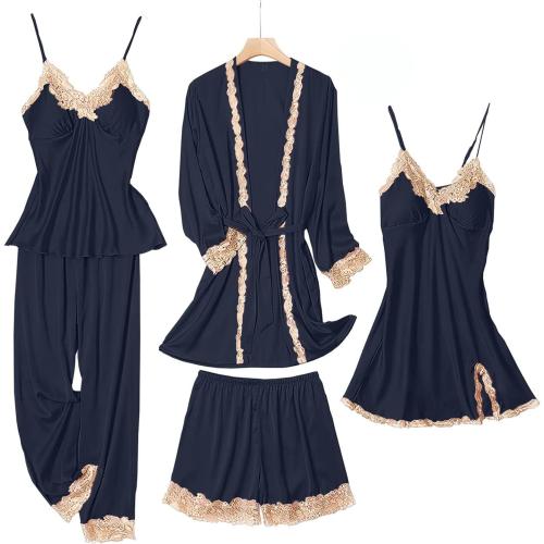 Size M SAPJON Womens Pajama Sets 5PCS Silk Pajamas for women Cute Sleepwear Loungewear Satin Pajamas Sets for Women Soft