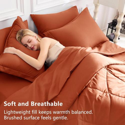 Size Super king Color burnt orange CozyLux  Comforter Set Burnt Orange - Bed in a Bag Size Luxury Soft Bed Set for All Seasons, Bedding Set with Down Alternative Comforter, Sheets, Pillowcases & Shams, Terracotta