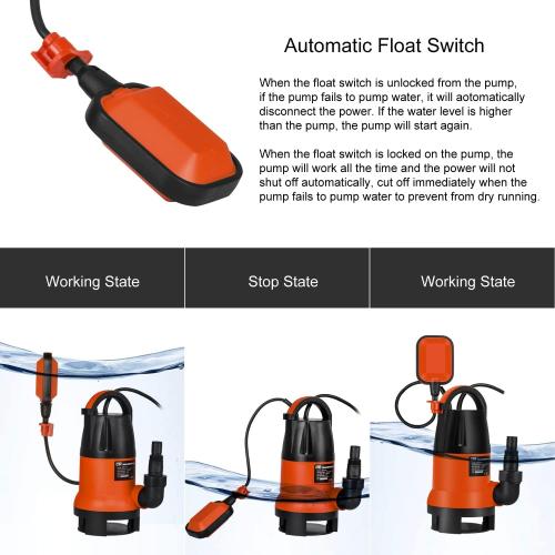 Sump Pump, Prostormer 1HP 3700GPH Submersible Clean/Dirty Water Pump with Automatic Float Switch for Pool, Pond,Garden, Flooded Cellar, Aquarium and Irrigation (Orange)