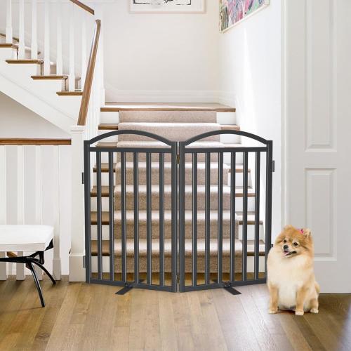 Malier Metal Freestanding Dog Gate, 32'' Height Outdoor Indoor Dog Fences, Extra Wide Foldable Puppy Gate for Stairs (Black, 【2 Panels】 40''W × 32''H)