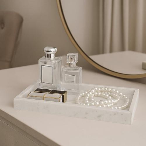 Natural Marble Vanity Bathroom Tray, 10 x 6.1 x 0.9 Not Plastic, Real Stone Home Decor Tray for Bathroom,Countertop,Kitchen, Sink Storage Holder Organizer for Soap Candles Perfume
