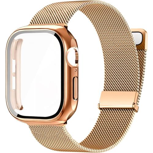 Metal Magnetic Band and Case Compatible with Apple Watch 38mm 40mm 41mm 42mm 44mm 45mm 46mm, Stainless Steel Milanese Mesh Loop Strap with Cover for iWatch Series 11 10 9 8 7 6 5 4 3 2 1 SE
