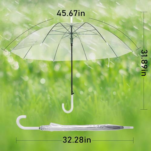 13 Pack Clear Wedding Umbrellas Bulk Transparent Auto Open Stick Umbrellas Windproof Waterproof Large Canopy Umbrella with White J Hook Handle for Wedding Bride Groom Photography Golf Outdoor