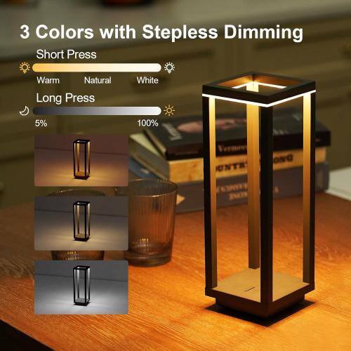 2 Pack Cordless Table Lamp Rechargeable, IP55 Waterproof, 60h Runtime Protable Outdoor Table Lamps, 3 Color Stepless Dimming Battery Powered Table Lamp for Dinner/Restaurant/Bedroom/Cafe