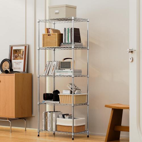 Size 13.7 D x 23.6 W x 62.4 H 1250 lbs 5 Tier Shelf Metal Storage Shelves Wire Rack Closet Organizers with Wheel for Garage Kitchen Bathroom Laundry Chrome 13.7 D x 23.6 W x 62.4 H