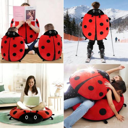 Wearable Lady Beetle Pillow, Giant Wearable Pillow Beetle-Inspired,Removable Oversized Lady Beetles Decorative Pillows,Funny Big Bug Plush Cushion for Kids and Adult (100CM / 40In)
