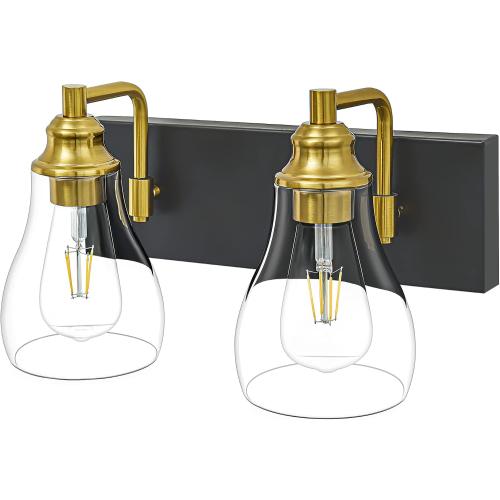 Bathroom Light Fixtures Over Mirror, 2 Light Bathroom Vanity Light with Brushed Gold and Matte Black Finish, Industrial Wall Sconce for Bedroom, Living Room and Proch