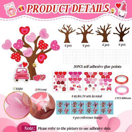SULOLI 24 Pack DIY Love Heart Tree Craft, Valentine's Day Heart Tree Heart-Shaped Craft Kit for Valentine's Day Wedding Mother's Day Party Favor Supplies