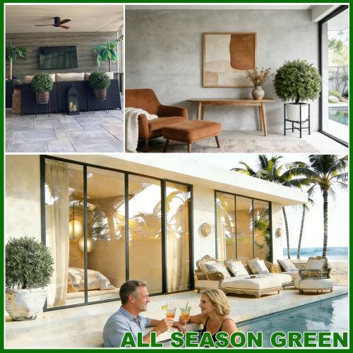 ALL SEASON GREEN 2'T 18''W Boxwood Ball Artificial Topiary Trees Potted Faux Outdoor Plants for Home Porch Decor Set of 2