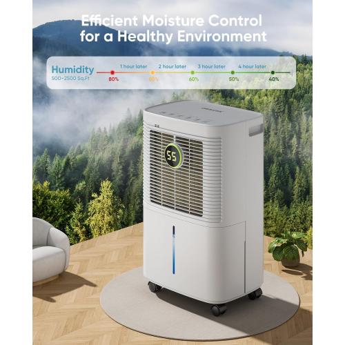 Size 34 Pint Color White  Dehumidifiers for Home, Basement, Bedroom, Bathroom, 2500 Sq.ft Dehumidifier with Drain Hose, Smart Humidity Control & Display, 3 Operation Modes, 24H Timer, Child Lock (White)