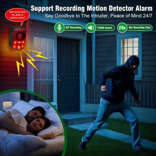 ChunHee Solar Outdoor Motion Sensor Alarm with Dog Barking Gunshot Sound, Support Recording and Adjustable Volume, 130db Loud Noise Maker 3 Work Modes Strobe Light for Home, Villa, Farm, Barn (3pack)