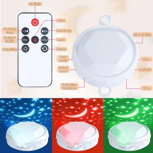 Baby Crib Mobile with Music and Lights, Mobile for Crib with Remote Control, Rotation, Starlight Projection, Crib Toys for Babies Boys Girls(Pink)