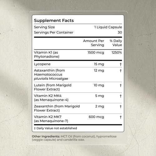 Blueprint Bryan Johnson Advanced Antioxidant Supplement – Lutein, Zeaxanthin, Lycopene, Vitamin K1, K2 – Vegan Capsules for Vision, Bone & Heart Support – Updated Formula of Essential Softgels