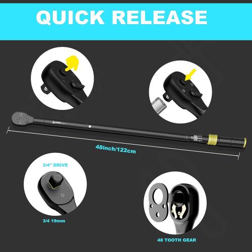 ANPUDS 3/4 Click Torque Wrench, 100-800 Ft-Lb/135.5-1084 Nm, Heavy Duty | ±3% Accuracy, 48-Tooth Quick Release, Cr-V Steel, Dual-Direction, for Semi Truck, Tractor, Diesel, Construction & Mining