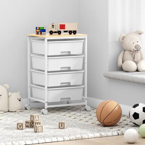 Utility Cart with 4 Drawers, Multipurpose Rolling Storage Cart with 4 Drawers and 2 Lockable Wheels, 4-Tier Rolling Storage Cart Organizer for Home Office Dorm, Bright White