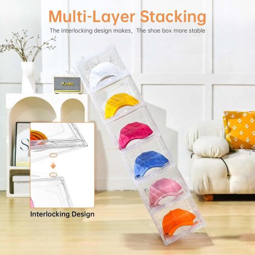 2 Pack Hat Organizer for Baseball Caps,Large Clear Cap Organizer with Drawer,Hats Holder Box for Closet with Sliding Tray,Stackable Hat Rack Display Case,Multi-use Hat Case for Caps,Each Holds 12 Hats
